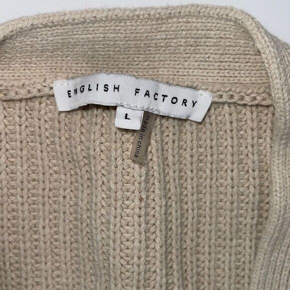 English Factory Womens Cardigan Sweater Crop Long Sleeve Acrylic Beige Large - Picture 4 of 7